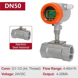 1pcs Flow Meter Digital Flow Meter Liquid Flow Meter 4-20mA Flow Sensor Threaded Connection(DN50-SS 304 4-20MA)