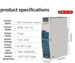 DIN Rail Power Supply SDR-120-24 12V/24V/48V 5A/10A/20A 75W/240W/480W