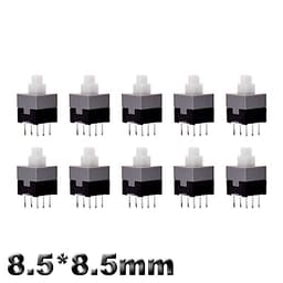 10Pcs Tact Tactile Mini On Off Self-Locking Switch Push Button Momentary Latching DIP 6 Pin with Cap(8.5x8.5mm,Without Cap,Unlock)