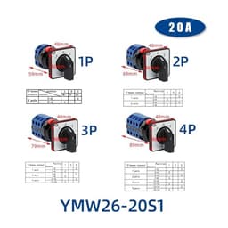 LW26-20S Series 22mm Single Hole Installation Rotary Cam Switch 20A Changeover Selector YMW26(Plate S1,3P)