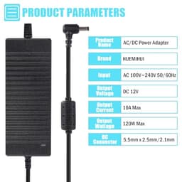 12V 10A Power Supply,AC to DC Adapter Converter 100V-240V to 12V 10A 120W