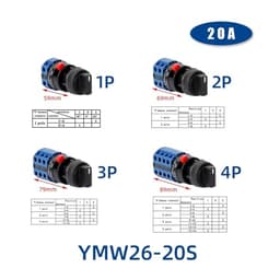 LW26-20S Series 22mm Single Hole Installation Rotary Cam Switch 20A Changeover Selector YMW26(Short Knob S,1P)