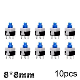 10Pcs Tact Tactile Mini On Off Self-Locking Switch Push Button Momentary Latching DIP 6 Pin with Cap(8.0x8.0mm,Blue Cap,Unlock)