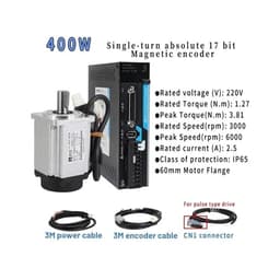 220V AC Servo Motor Driver Kit 100W/200W/400W/750W/1KW 17Bit Single Absolute Encoder 60/80mm Flange with Modbus RS485(400W-60mm Flange,EtherCAT Type)