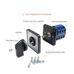 LW26GS-20/9 Padlock Cam Switch 20A 690V 9 Poles Power Rotary Changeover Selector 36 Terminals Screws ON-Off 2P Silver Contact