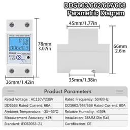 Single Phase LCD Digital Energy Meter Reset Zero kWh Voltage Current Power Consumption Counter Electric Wattmeter 230V Din Rail(DDS662-L,AC230V 50Hz)