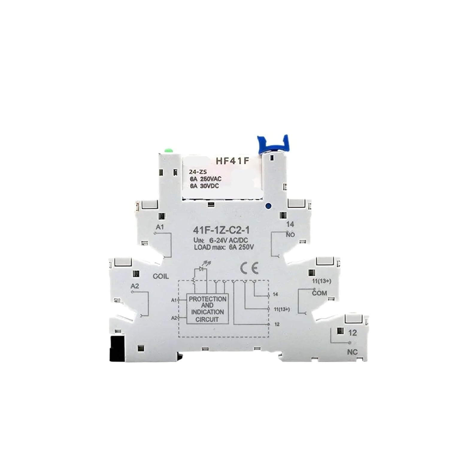 1PCS Slim Relay HF-41F 5V 12V 24V High Frequency Base DIN Rail 41F-5-ZS41F-12-ZS41F-24-ZS LED 6A(1PCS 24V)