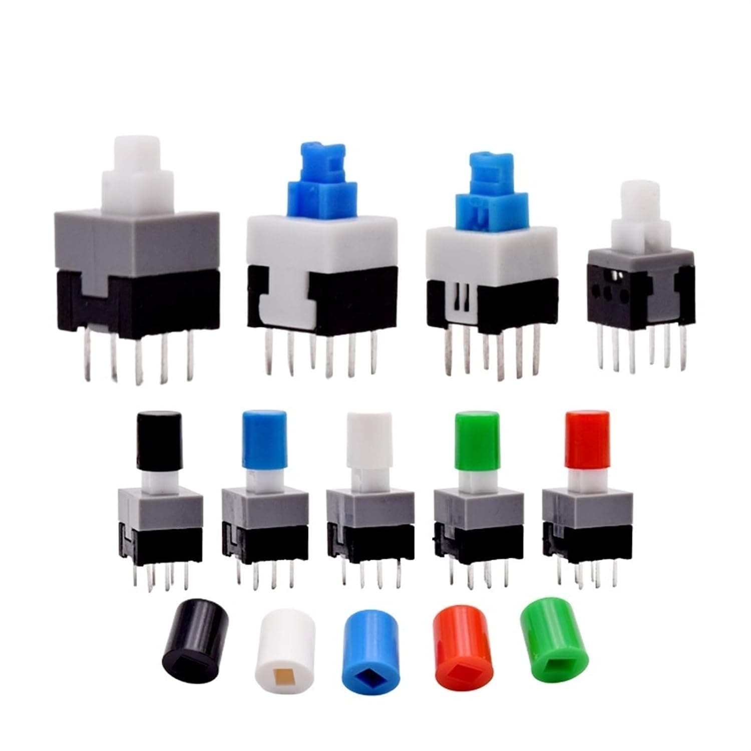 10Pcs Tact Tactile Mini On Off Self-Locking Switch Push Button Momentary Latching DIP 6 Pin with Cap(8.5x8.5mm,Without Cap,Unlock)