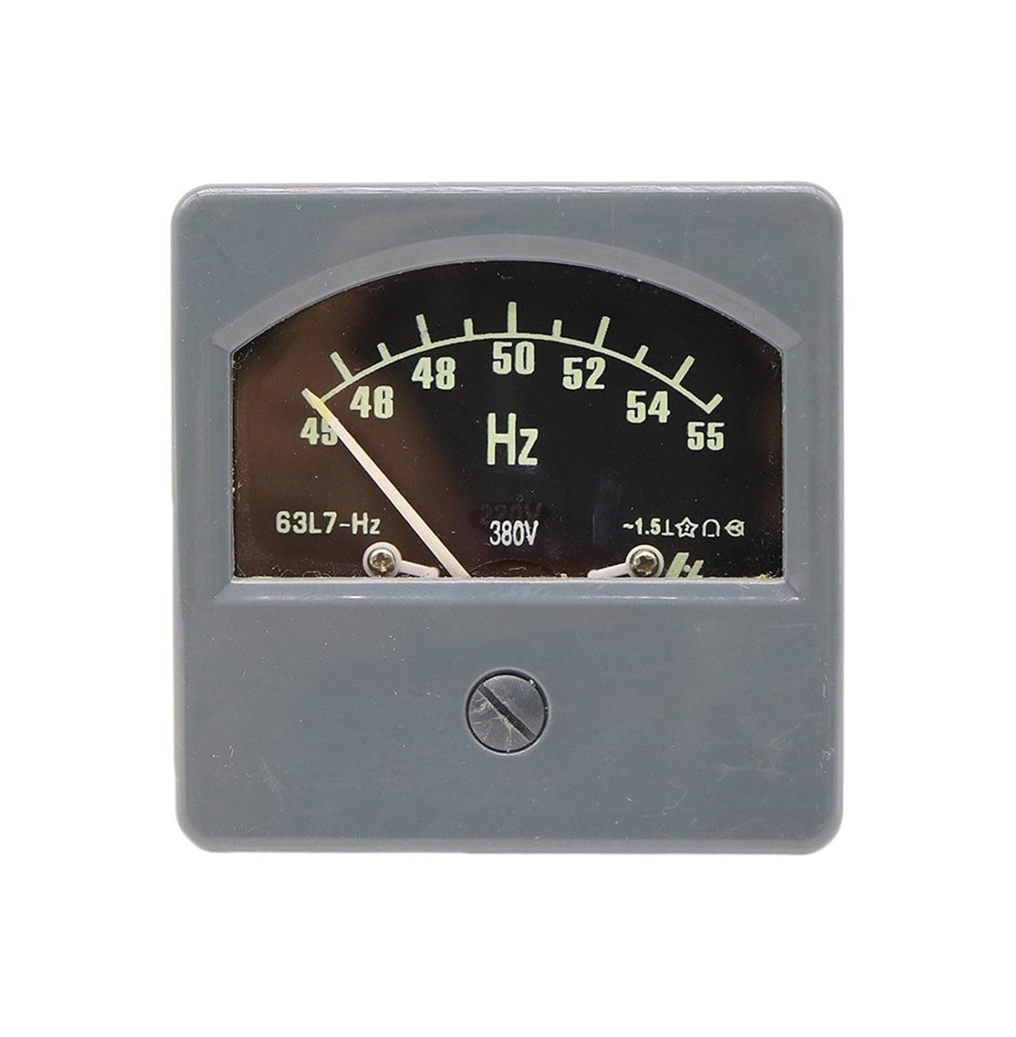 63L7-Hz Pointer Type AC220V 380V Analog Panel Frequency Meter Tester Gauge Indicator 45-55Hz Marine 80x80mm 1Pcs(380V)