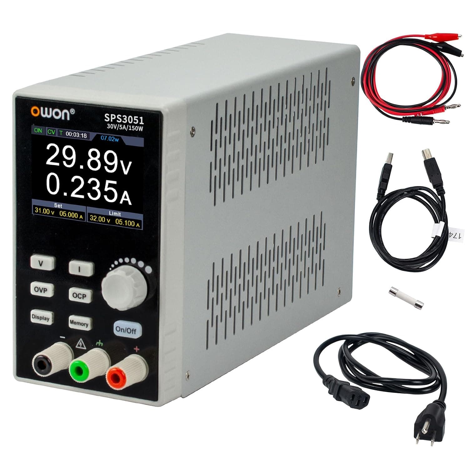 OWON Lab Power Supply, 0-30V 0-5A Adjustable Switching DC Regulated Bench Power Supply with Output Power 150W, Supports Computer Programming