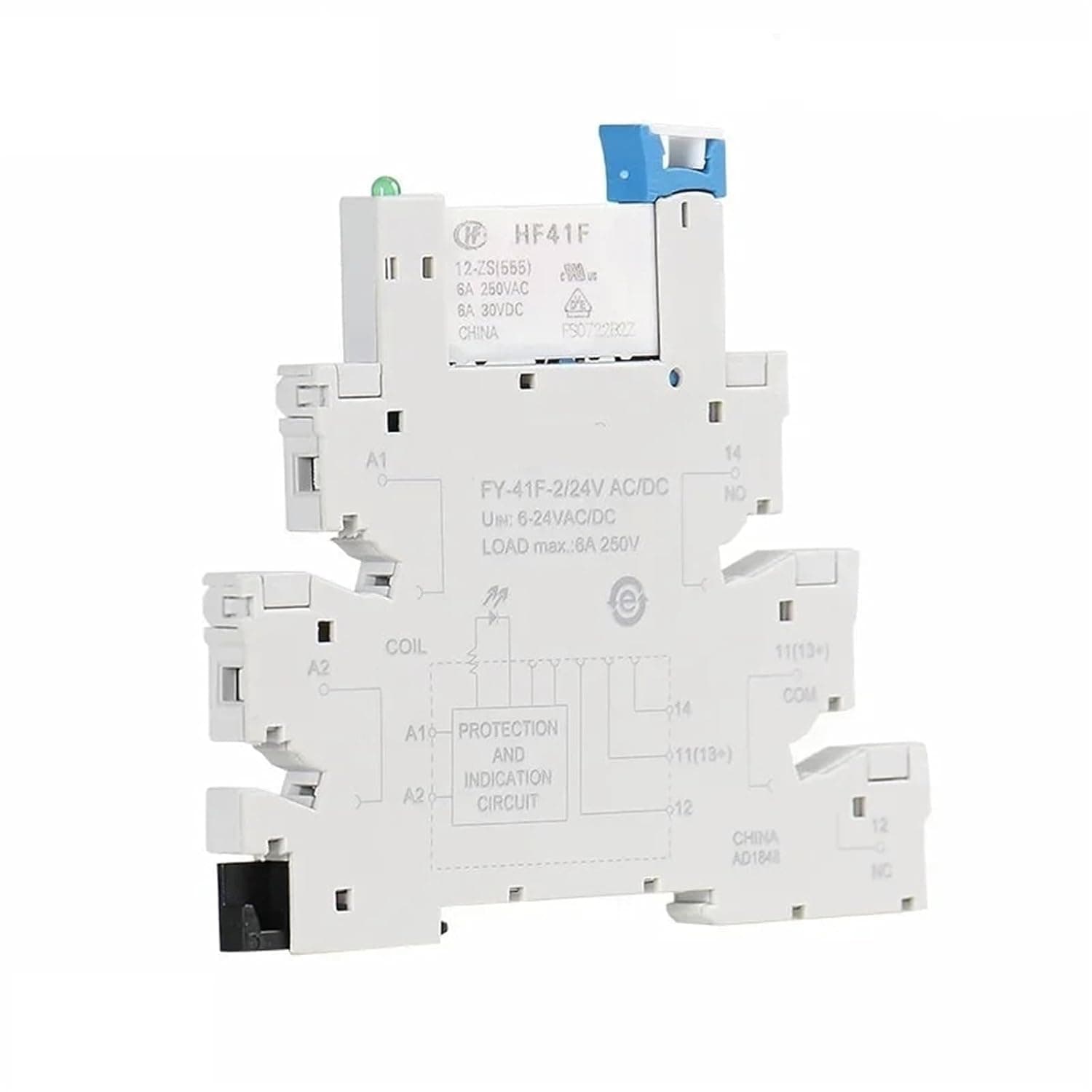 Slim Relay Protection Circuit 6A 12VDC/AC Or 24VDC/AC Socket 6.2mm Thickness 1Pcs(FY-41F-2 24VACDC)