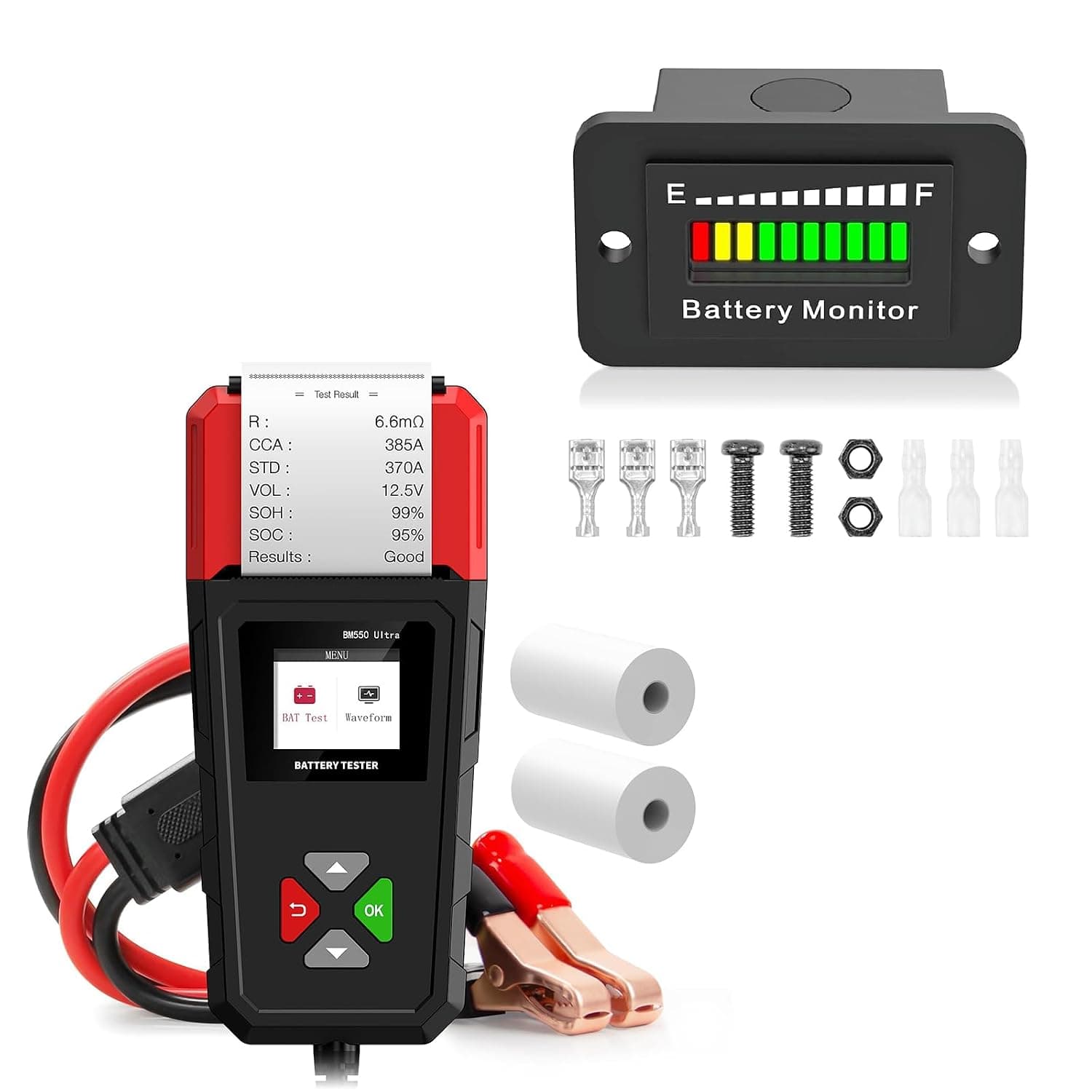 Golf Cart Battery Meter 12V 24V 36V 48V 60V 72V + Battery Tester with Built-in Printer 6V/12V/24V